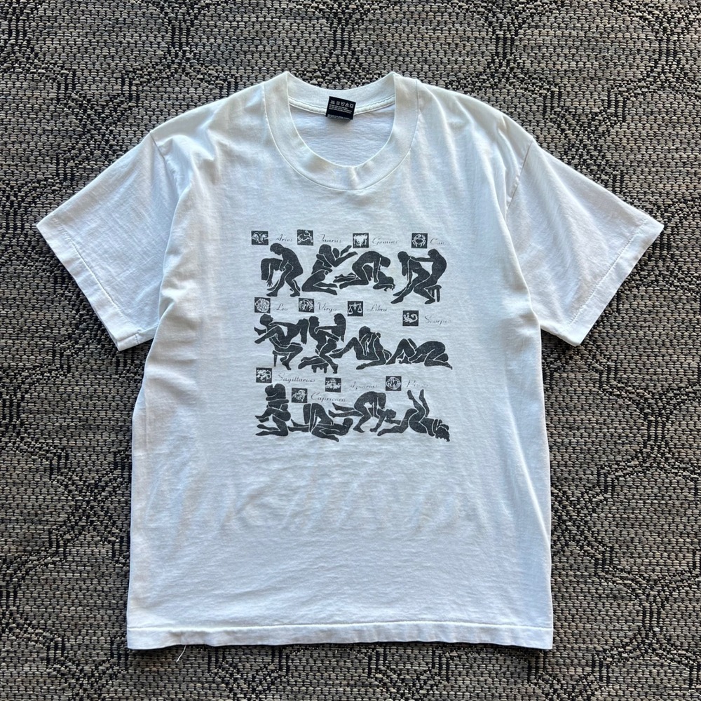 Vintage Zodiac Shirt Mens L White Graphic Adult Humour Astrology 90s Kama Sutra